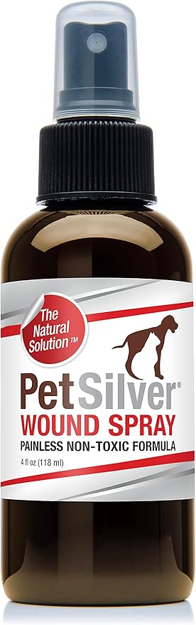 PetSilver Wound & Skin Spray with Patented Chelated Silver, Allergy Relief for Dogs Itching, Hot Spot Treatment for Dogs, Cat and Dog Wound Care, Natural Skin Soother for Dogs, USA, 4 fl. oz.