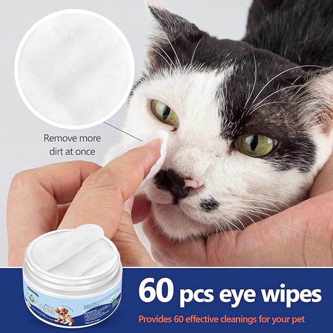 Dog Ear Wipes, Eye Wipes for Cats, Dog Tear Stain Remover Wipes, Pet Eye Wipes for Discharge and Crust (60 Packs)