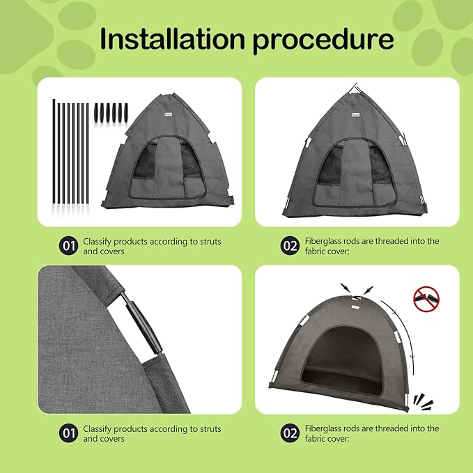 Pet Teepee House,Cat and Dog Waterproof Tent House,Breathable Washable Indoor/Outdoor Pet Tent,Suitable for Kitty,Puppy,Bunny and Small Animal(Grey L)