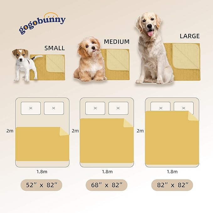 gogobunny 100% Double-Sided Waterproof Dog Bed Cover Pet Blanket Sofa Couch Furniture Protector for Puppy Large Dog Cat, Reversible (52x82 Inch (Pack of 1), Dark Yellow/Light Yellow)