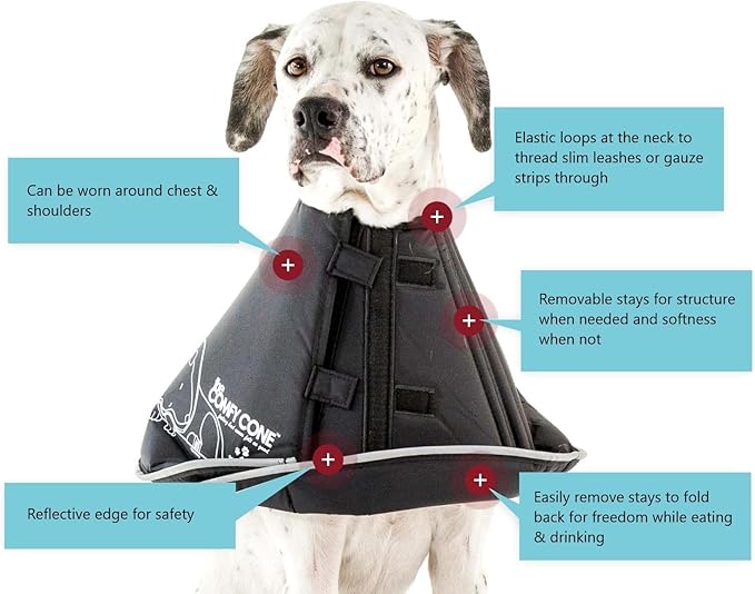 Comfy Cone Pet Cone for Dogs, Cats, X-Large, Black - Comfortable Soft Dog Cone Collar Alternative for After Surgery, Wound Care, Spay, Neuter - Dog and Cat Recovery Collar