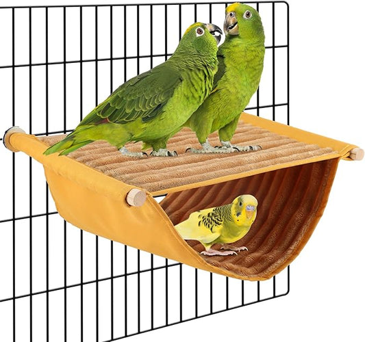 BWOGUE Winter Warm Bird Nest Bed Hanging Hammock Snuggle Hut Parrot House Tent Toy Bird Cage Perch for Parakeet Budgies Cockatiels Lovebird Cockatoo Finch Hamster Chinchilla Guinea Pig(Large, Yellow)