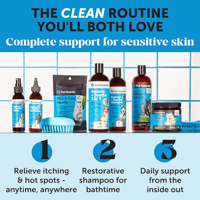 Pet Honesty Restore + Soothe Hot Spots Spray for Dogs & Cats, Gentle on Sensitive Skin, Soothes Itching, Irritation (Lavender) - 4oz