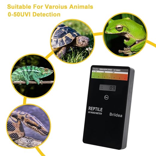 briidea Reptile U/V Meter, Briidea U/V/B Index Meter, Measures 240-370nm with Range from 0-50 U/V Index, Make Sure Your Reptile & Amphibian Gets the Right Amount of U/V Light