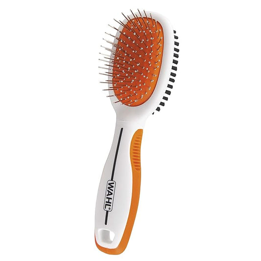 Wahl Premium Pet Double Sided Medium Pin Bristle Brush, Ergonomic Brush with Ergonomic Rubber Grips for Comfortable Brushing and Finishing Coats of Dogs and Cats – Model 858413