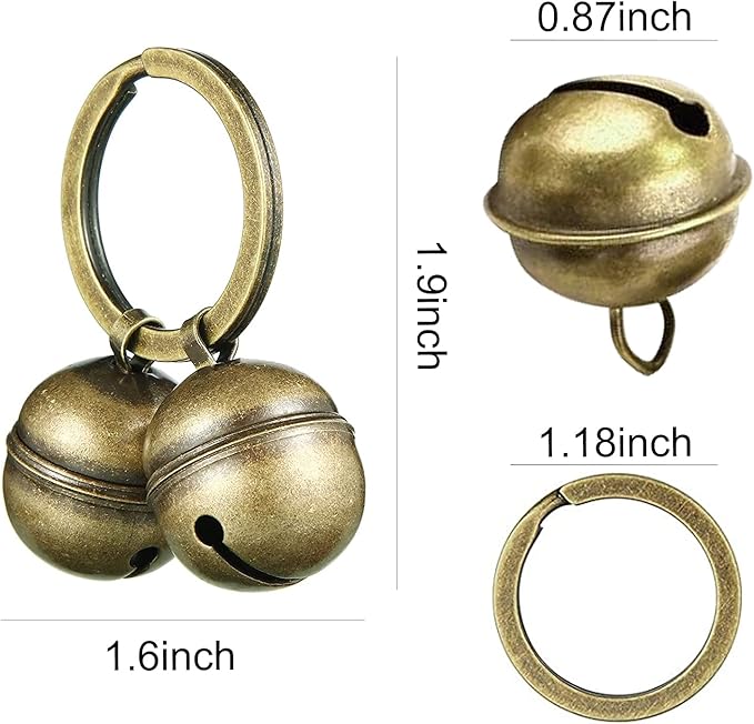 Dog Collar Bell 4 Strings in 8 Pieces Pet Bells for Collar Loud Brass Cat Bells for Collar with Key Rings Vintage Bronze Jingle Bells for Doorbell Potty Training