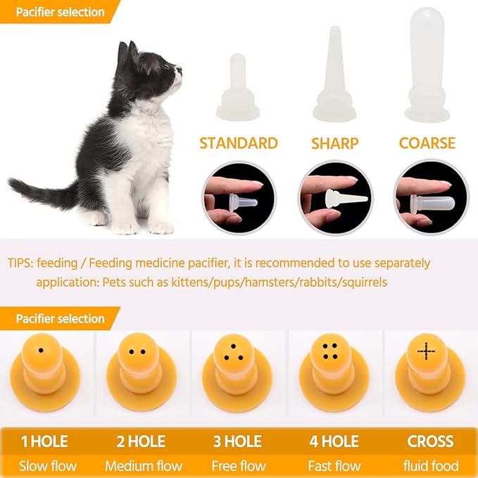 Newborn Kitten Puppy Feeding Bottles for Nursing, Small Animals Feeder with Replacement Nipples