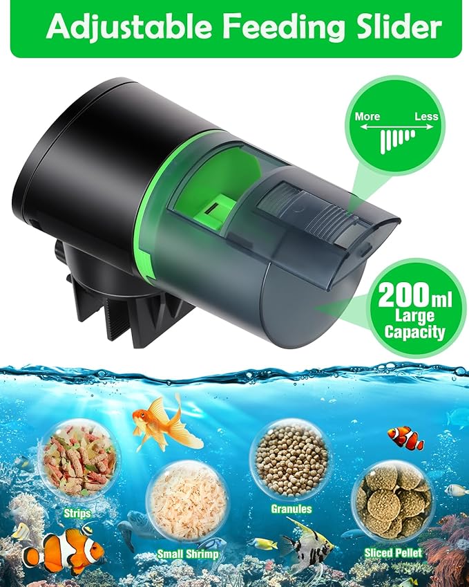 Automatic Fish Feeder for Aquarium - Auto Fish Food Dispenser Battery Operated Vacation Timer Fish Feeder Automatic Dispenser with 2 AAA Batteries Included