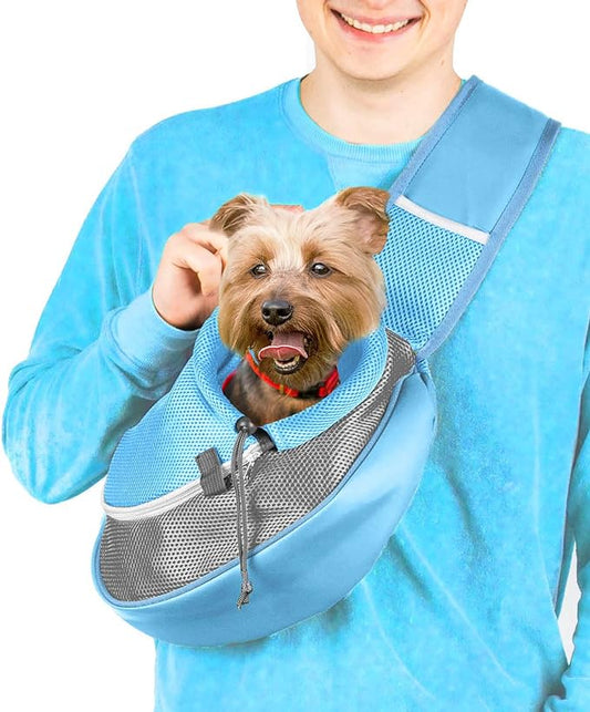 Pet Sling Carrier - Small Dog Puppy Cat Carrying Bag Purse Pouch - For Pooch Doggy Doggie Yorkie Chihuahua Baby Papoose Bjorn - Travel Front Backpack Chest Body Holder Pack To Wear (Blue)