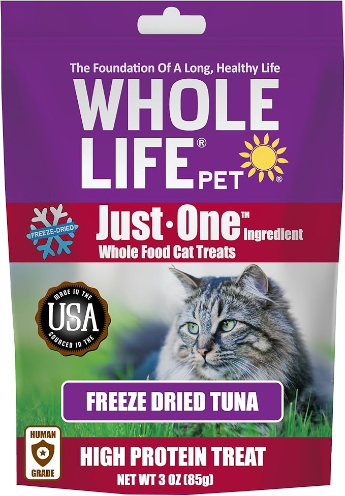 Whole Life Pet Just One Tuna - Cat Treat Or Topper - Human Grade, Freeze Dried, One Ingredient - Protein Rich, Grain Free, Made in The USA, 3 Ounce