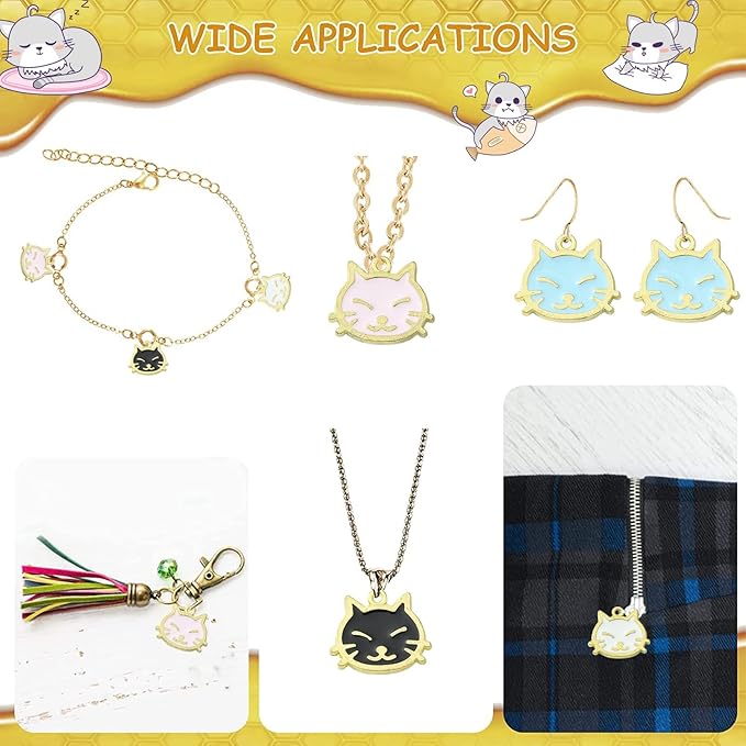 KitBeads 40pcs Mixed Colors Cat Head Charms Kawaii Animal Cat Head Charms Cartoon Pet Cat Face Kitten Charms for Jewelry Making Bulk
