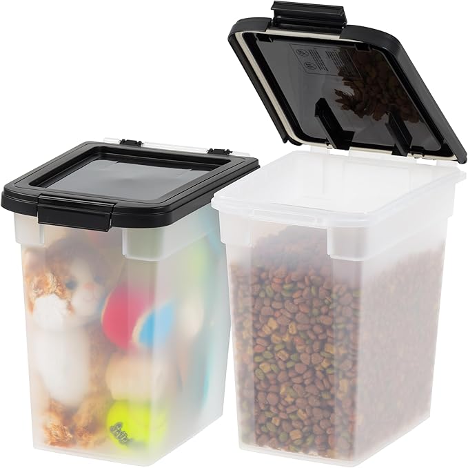 IRIS USA Airtight Dog Food Storage Container, Up to 10 lbs Each, 2 Pack, for Dog Cat Bird and Other Pet Food Storage Bin, Keep Fresh, Translucent Body, BPA Free, Clear/Black