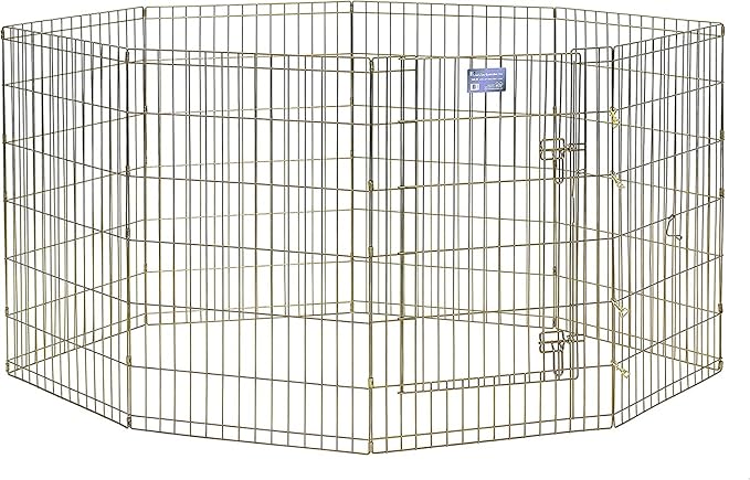 MidWest Homes for Pets Foldable Metal Dog Exercise Pen / Pet Playpen, Gold zinc w/ door, 24'W x 36'H, 1-Year Manufacturer's Warranty