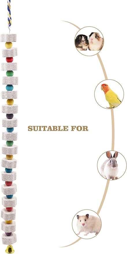 2 Pack 27 Inches Extra Long Bird Chewing Toy, Parrot Beak Grinding Calcium Stone with Bells, Bird Cage Accessories, Cage Toys for Cockatiel Parakeet Parrot Budgies Rat Hamster Rabbit African Grey