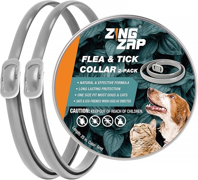 Flea &Tick Collar 2-Pack Gray, Protects from Biting Insects, Adjustable Fits Both Dogs&Cats, Built-in Plant Based Formula, Slow Release Lasting Protection,Waterproof