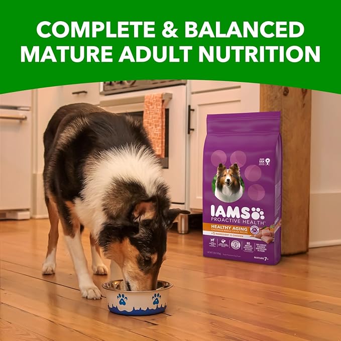 IAMS Healthy Aging Adult Dry Dog Food for Mature and Senior Dogs with Real Chicken, 7 lb. Bag(Packaging May Vary)