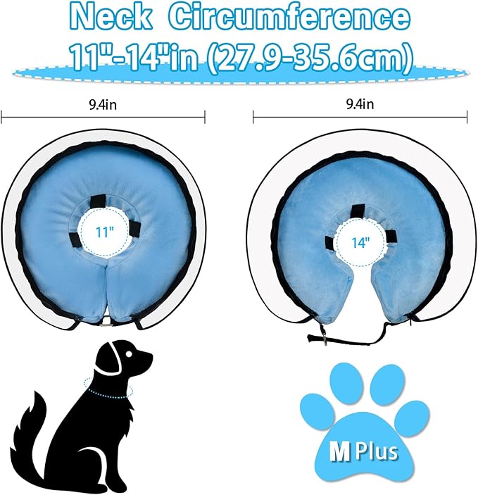 Dog Cone,Dog Surgery Collar,Dog Cones for Small Medium Large Dogs,Inflatable Cone for Dogs,Dog Cone Collar, Does not Impede Vision Dog Recovery Collar(M Plus Blue)