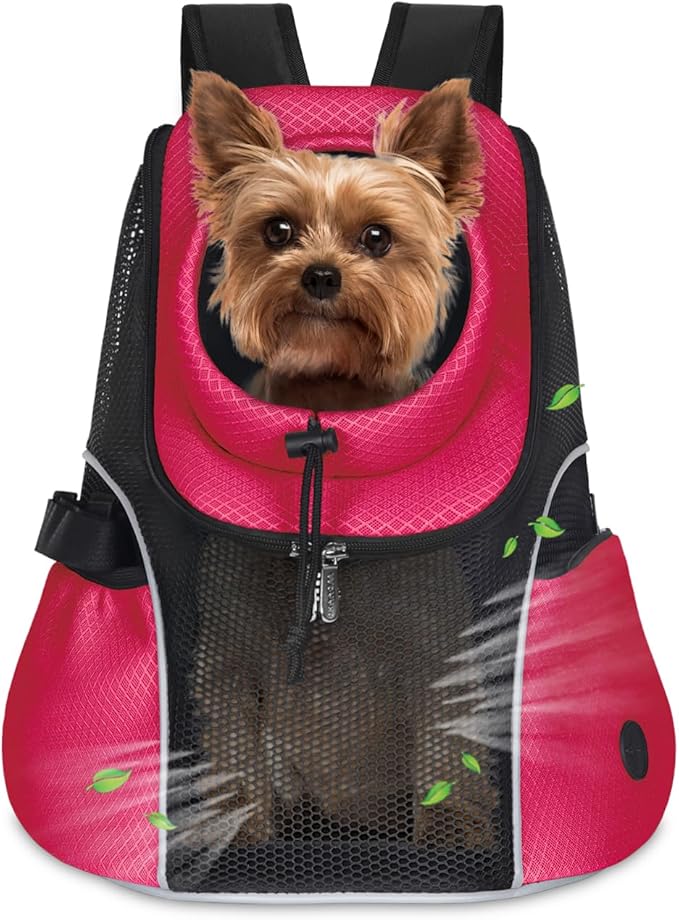 WOYYHO Pet Dog Carrier Backpack Small Dog Front Backpack Ventilated Mesh Dog Travel Back Pack with Safety Belt for Travel Hiking Cycling Outdoor Use (S (2-4.5 lbs), Rethink Pink)