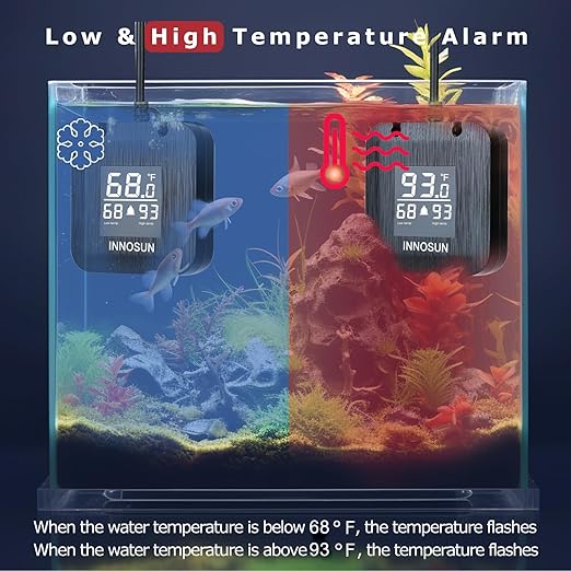 Fish Tank Digital Thermometer,Submersible Aquarium Thermometer for Underwater Use with High & Low Temperature Alarm Accuracy 0.2°F,Waterproof Thermometer with USB Power Supply,HD LED Display