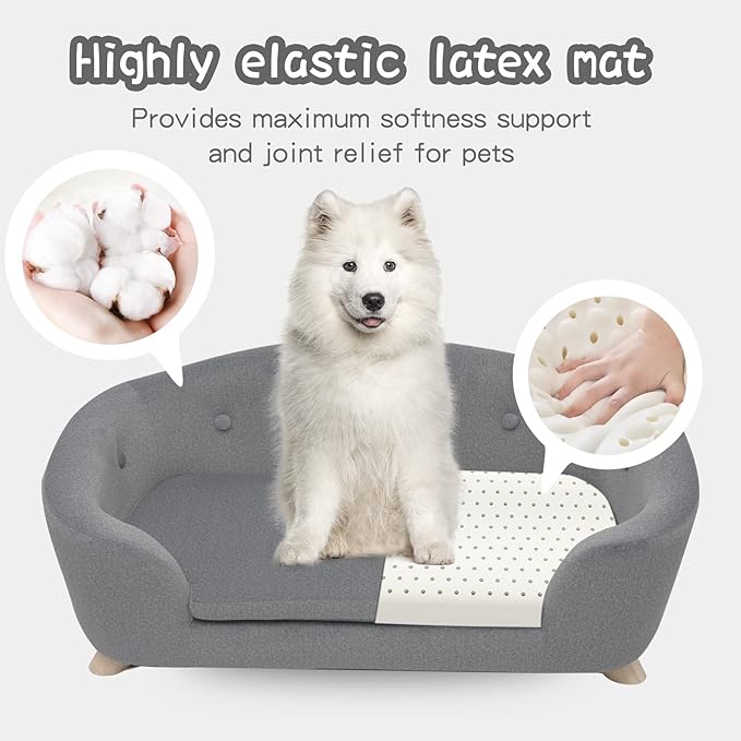 SHAVI Large Cat Sofa, 35" Wide Dog Couch for Large and Medium Cats Dogs, Low Back Pet Sofa with Washable Cushion, Luxury Velvet Lounging Bed with Anti-Slip Bottom(Grey)