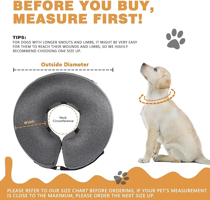 Inflatable Dog Cone Collar Alternative After Surgery - Soft Pet Recovery Collar & Cone for Large Medium Small Dogs to Stop Licking, Protective Dog Neck Donut Collar Does Not Block Vision E-Collar, S