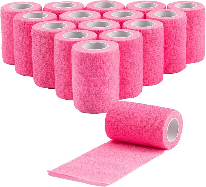 16 Pack Self Adhesive Bandage Wrap 3 inch, Self Sticking Bandage Wrap, Self Adherent for Wrist Ankle Sprains, Vet Wrap for Animals Pet(Pink)