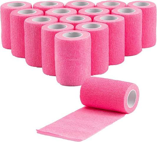 16 Pack Self Adhesive Bandage Wrap 3 inch, Self Sticking Bandage Wrap, Self Adherent for Wrist Ankle Sprains, Vet Wrap for Animals Pet(Pink)
