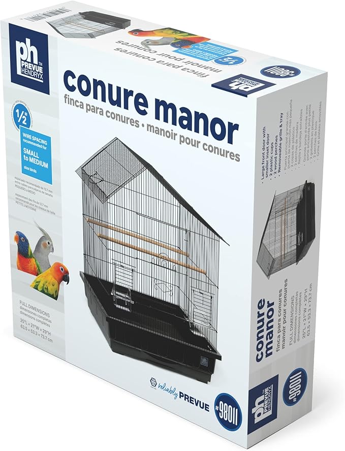 Prevue Pet Products Conure Manor Metal Birdcage for Small, Medium Birds with 2 Cups and Perches