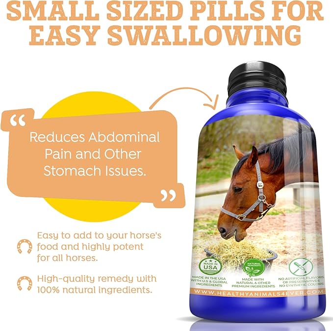 Healthy Animals 4Ever All-Natural Horse Colic Support - Reduces Abdominal Pain and Other Stomach Issues - Supplements for Horses - Homeopathic & Highly Effective - 300 Tablets