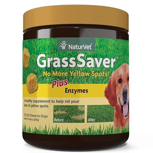 NaturVet – GrassSaver Supplement for Dogs – Healthy Supplement to Help Rid Your Lawn of Yellow Spots – Synergistic Combination of B-Complex Vitamins & Amino Acids – 120 Soft Chews