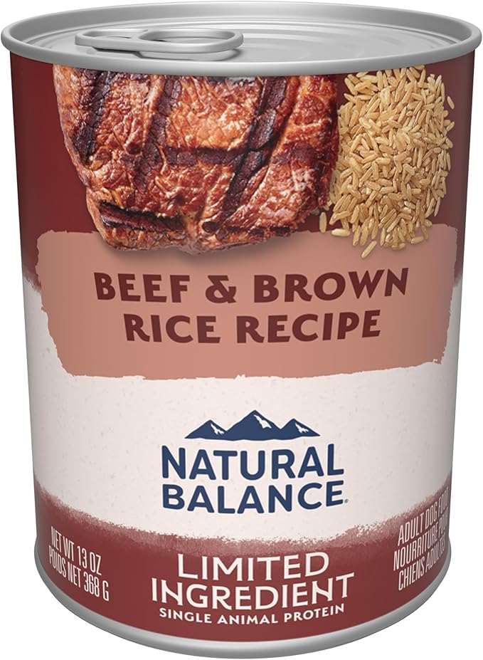 Natural Balance Limited Ingredient Adult Wet Canned Dog Food with Healthy Grains, Beef & Brown Rice Recipe, 13 Ounce (Pack of 12)