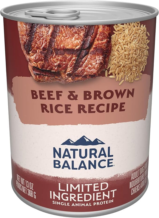 Natural Balance Limited Ingredient Adult Wet Canned Dog Food with Healthy Grains, Beef & Brown Rice Recipe, 13 Ounce (Pack of 12)