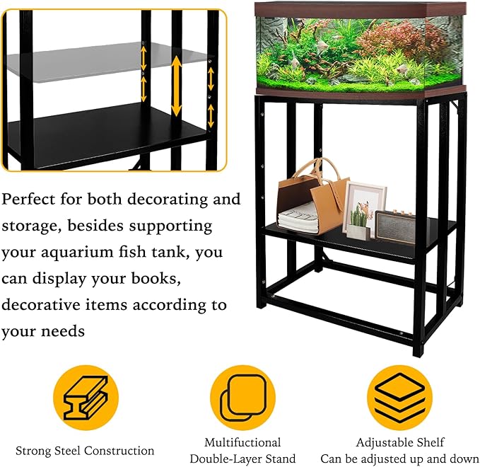 Fish Tank Stand Metal Aquarium Stand 20 Gallon 24.8" x 13" x 30.1" Aquarium Turtle Tank Stand,Double-Layer Detachable Design