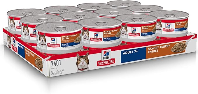 Hill's Science Diet Adult 7+, Senior Adult 7+ Premium Nutrition, Wet Cat Food, Turkey Minced, 5.5 oz Can, Case of 24