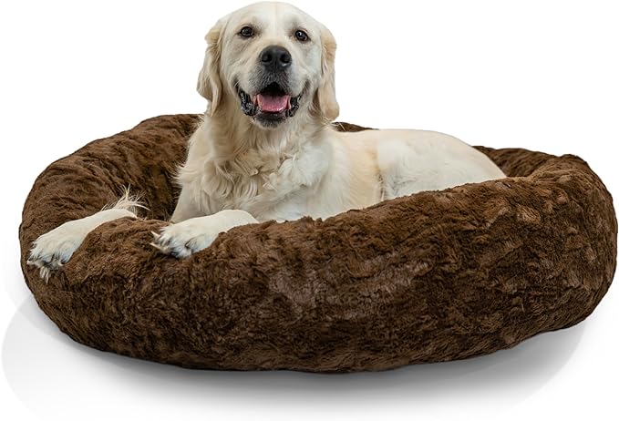 Best Friends by Sheri The Original Calming Donut Cat and Dog Bed in Lux Fur Dark Chocolate, Large 36"