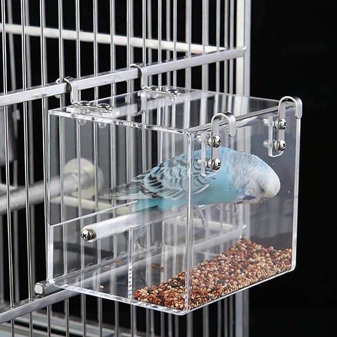 Big Bird Feeder Seed Catcher Tray Hanging Cup Food Dish for Cage for Birds Lovebirds Cockatiels Canaries Sun Conures, Second Generation Bird Feeder