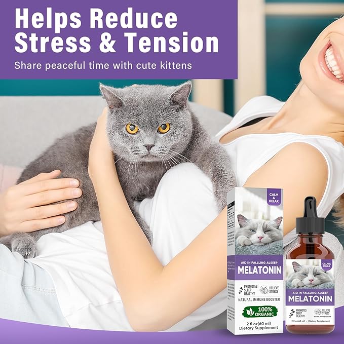 Melatonin for Cats, 2 Fl oz Cat Calming, Supports Restful Sleep for Your Cat, Anxiety Relief & Promote Relaxation