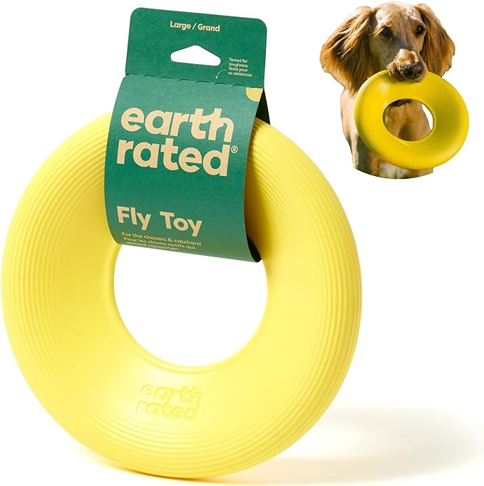 Earth Rated Flying Disc Dog Toy, Interactive Flying Saucer Toy for Adult and Puppy Dogs, Floats in Water, Large, Yellow