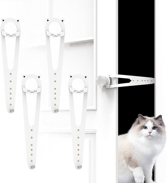 Cat Door Latch with Stabilizer, 7 Sizes Adjustable Cat Door Holder Latch to Keep Dog Out of Litter Box, Economical Alternative of Pet Gates and Interior Cat Door, White, 4 Packs