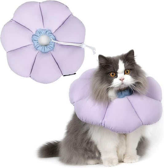 Cat Cone Collar,Cute Waterproof Cat Recovery Collar,Anti-Bite Lick Wound Healing Safety Elizabethan e Collar for Cats,Purple Flower All-Season Style…