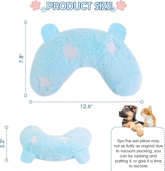 Pet Pillow for Dogs & Cats, Dog Calming Pillow, Dog Neck Pillow U-Shaped Pillow for Dogs & Cat, Soft Fluffy Cat Bed Pillow Pet Calming Toy, Joint Relief Sleeping Improve for Pets(Blue)