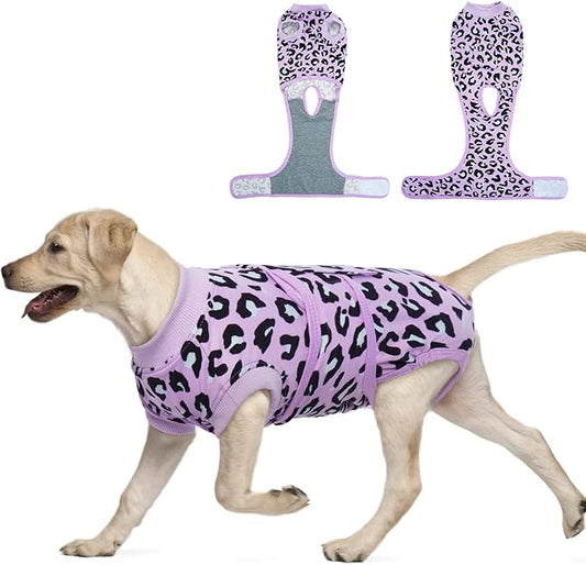 FUAMEY Recovery Suit for Dogs After Surgery,Soft Breathable Dog Bodysuit E-Collar & Cone Alternative Surgical Suit,Male Female Dog Neuter Spay Suits Anti Licking Wounds Onesie Purple Leopard XL