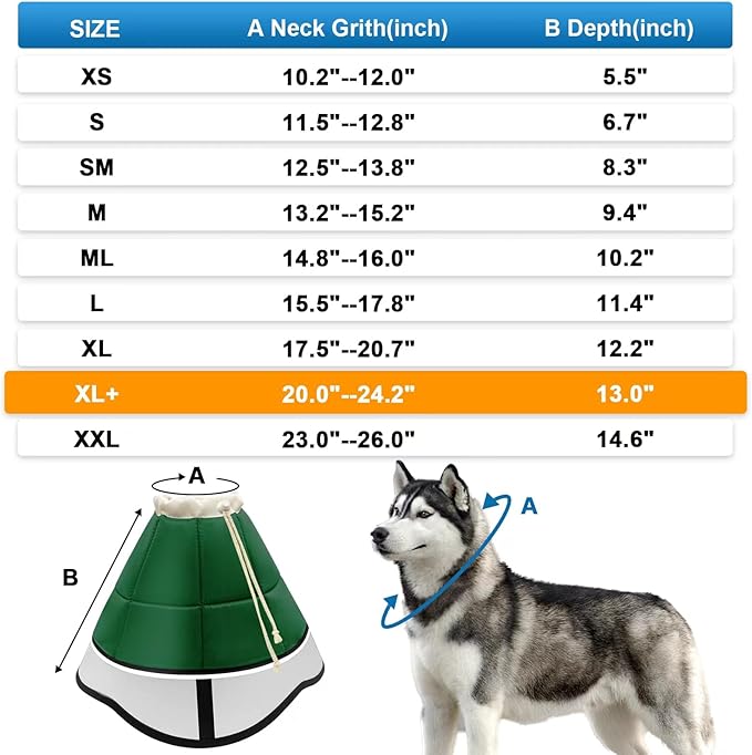 Soft Dog Cone for Dogs After Surgery, Breathable Pet Recovery Collar for Large Medium Small Dogs and Cats, Adjustable Dog Cone Collar, Elizabethan Collar (XL+, Dark Green)