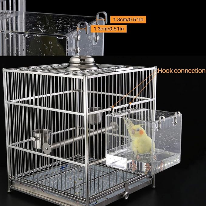 Hanging Bird Bath Cube Bird Bathtub Bath Shower Box Bowl Cage Accessory for Little Bird Canary Budgerigar Parrots Crested Myna Cockatiel Lovebird Parakeet Bath (Large)