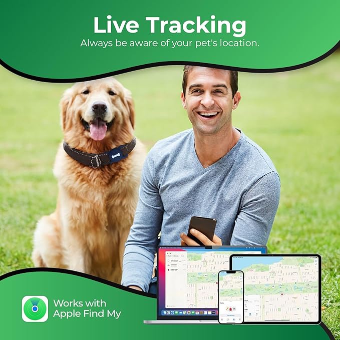 Smart Pet Tracker, Dog Tracker with Black Collar Holder, Smart Tag for Seamless Location Tracking, Work with Find My (Blue)