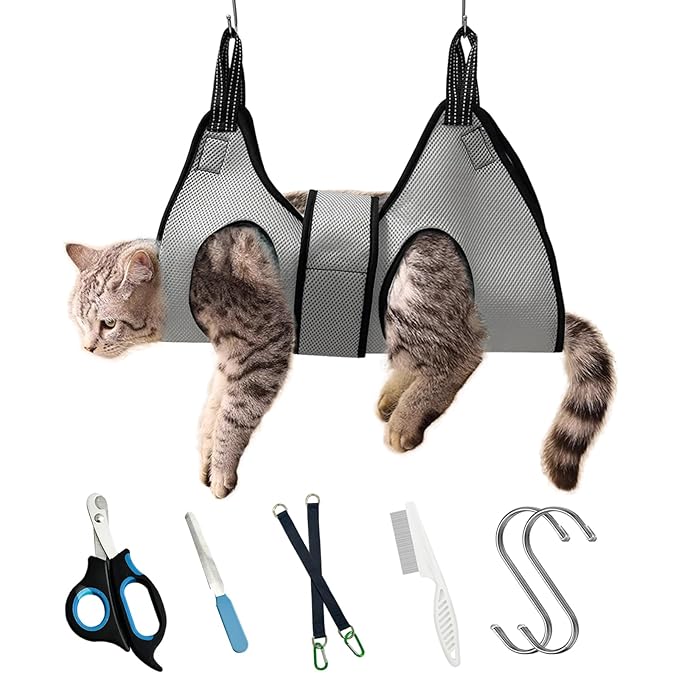 Cat and Dog Grooming Hammock with Safety Belt for Nail Clipping、Grooming.Cat bathing bag for cat nail trimming ，Pet Claw Care bag, Dog Grooming Harness（XS,Be Sure To Check The Size Chart）