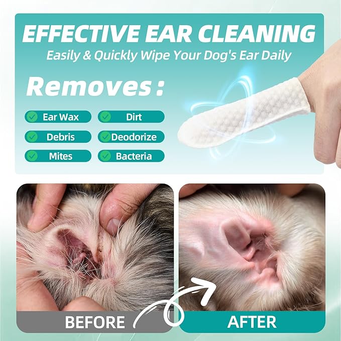 Dog Ear Cleaner Finger Wipes - Cat Ear Cleaner Wipes Grooming Pet Supplies Reduce Dirt Wax, Debris Soothes & Deodorizes, Fresh Coconut Scent 50 Counts