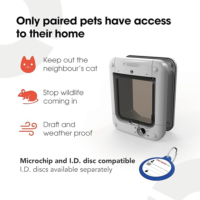 Closer Pets Cat Mate Microchip Activated Medium Size Cat Door for Entry Control of up to 30 Cats - ISO and AVID Compatible