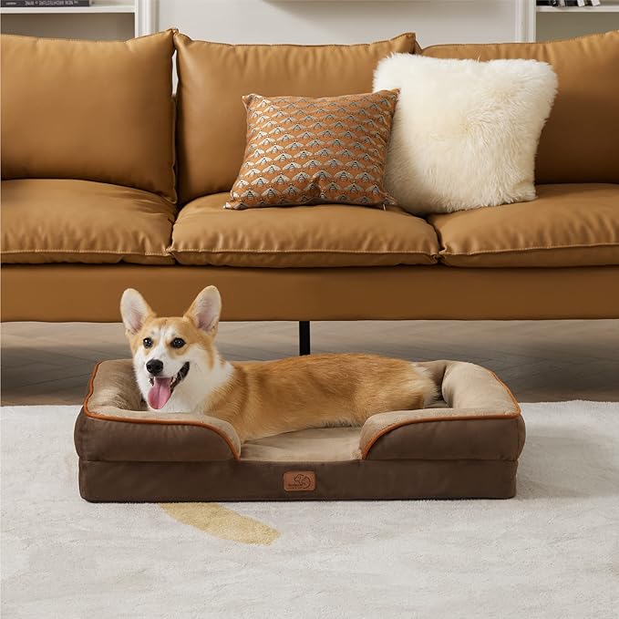 Bedsure Orthopedic Dog Bed for Medium Dogs - Waterproof Dog Sofa Beds Medium, Supportive Foam Pet Couch Bed with Removable Washable Cover, Waterproof Lining and Nonskid Bottom, Brown