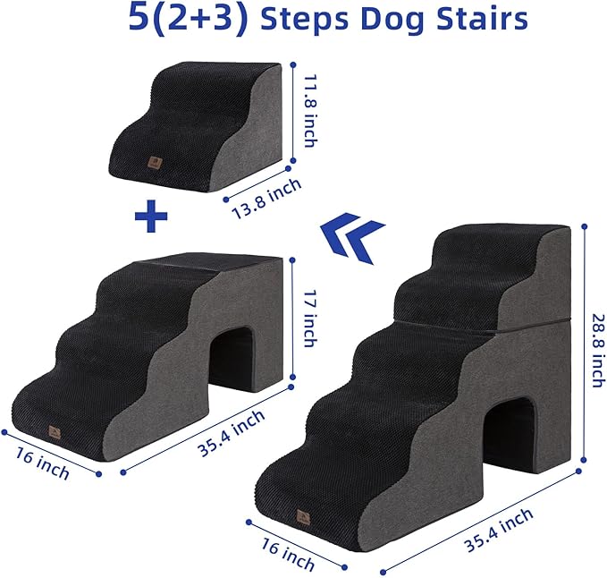 Dog Stairs Ramp for High Beds and Couch,Curved Dog Steps for Small Dogs and Cats Pet Stairs Non-Slip Balanced Portable Pet Step Indoor, 5 Steps, Black